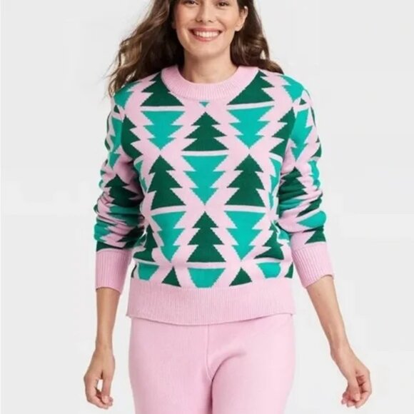 Greyson Threads Pink Evergreen Trees Holiday Sweater - Picture 1 of 9